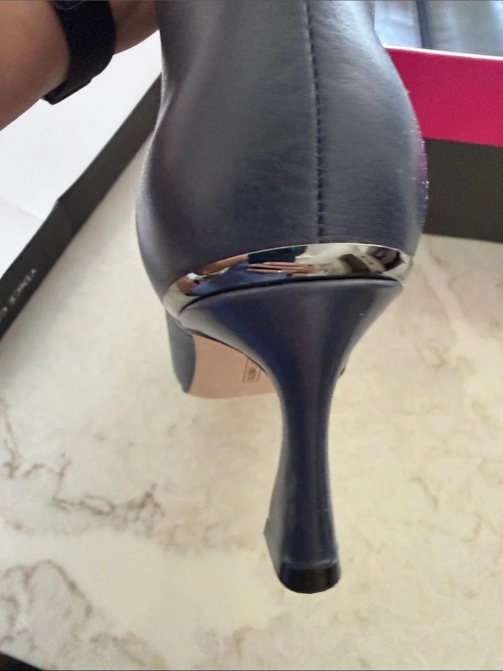 Vince Camuto Navy Leather  Pointed-Toe Boot